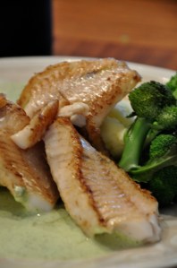 kuhaa ja jogurtti-rucola-kastike